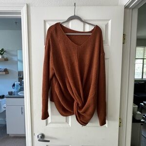 SHEIN V-Neck Sweater in Warm Brown